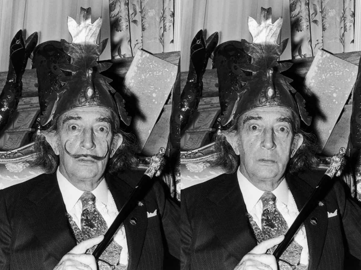 De Spaanse beeldend kunstenaar Salvador Dali met en zonder zijn karakteristieke snor