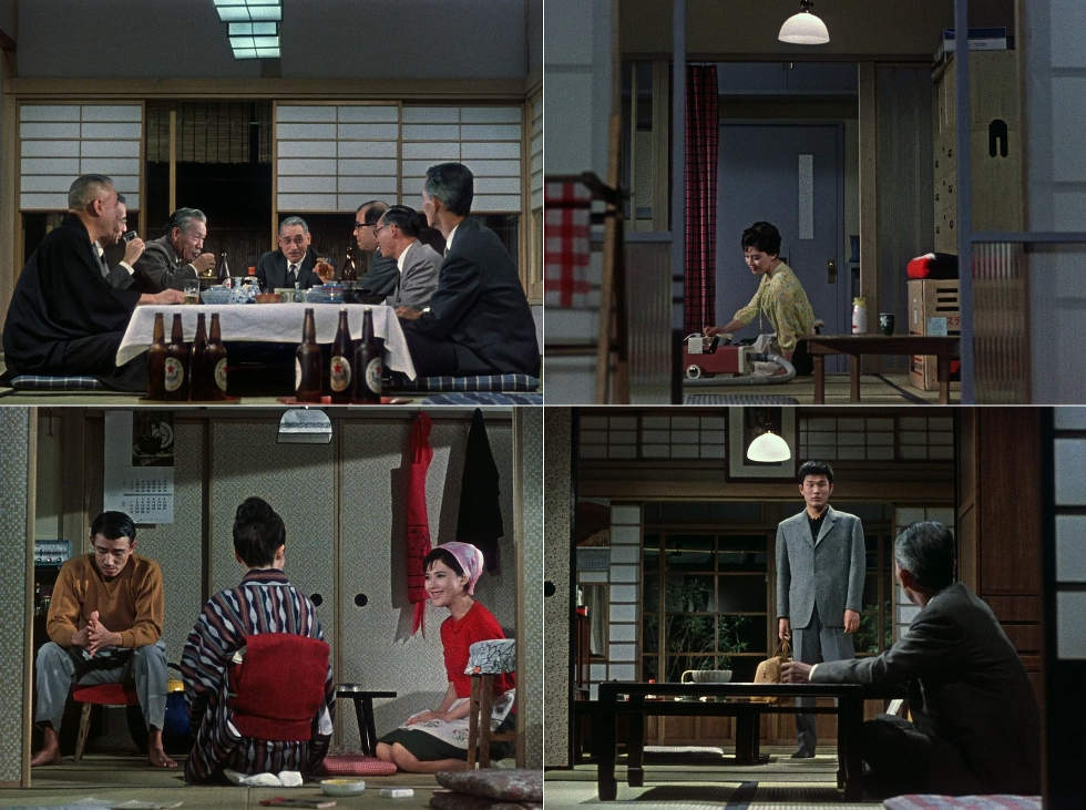 Vier scènes uit de film An Autumn Afternoon van Yasujiro Ozu