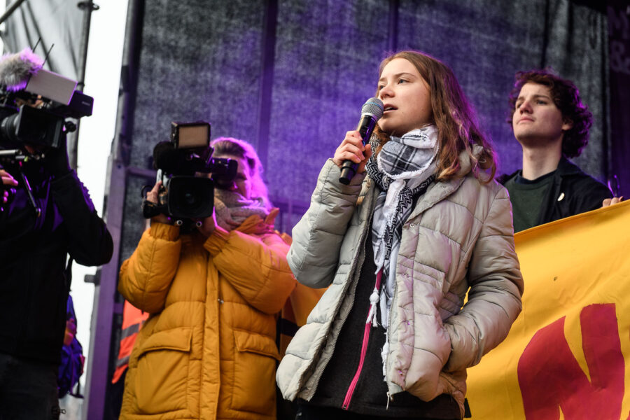 Greta Thunberg tijdens de Klimaatmars Amsterdam 2023